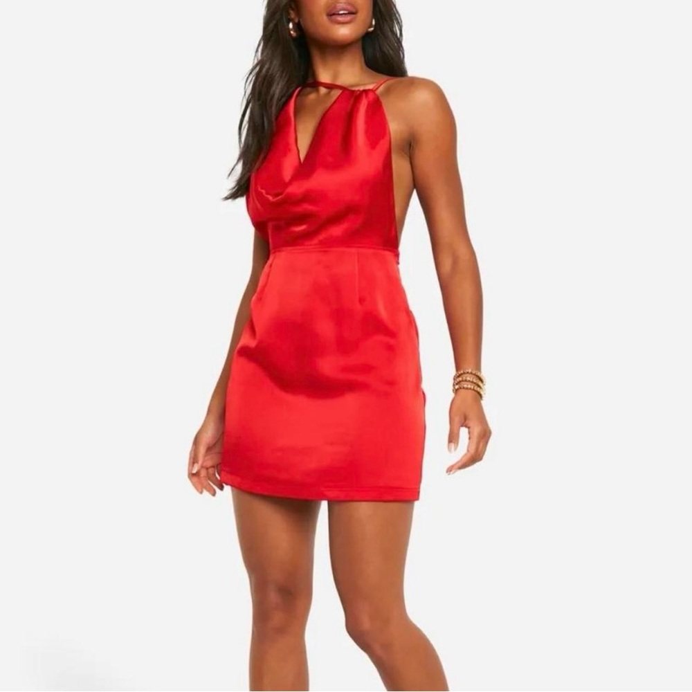 Boohoo Red Halter Mini Dress Cocktail
